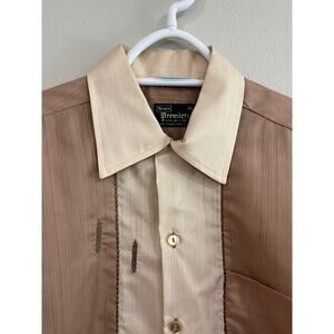 Vintage Sears Premiere Sz Med 70s Brown Two-Tone Dress Shirt Mens Disco Revival